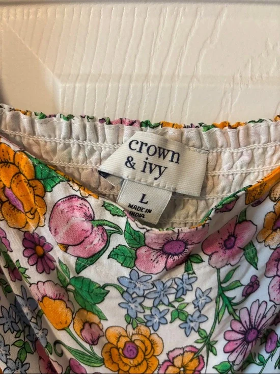 crown & ivy Floral Maxi Dress in White, Yellow & Pink Size L - Picture 3 of 4